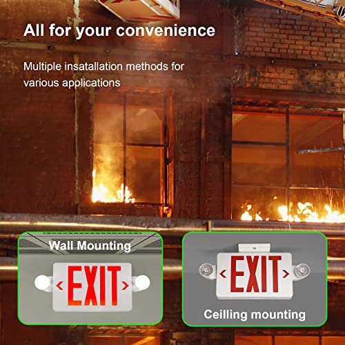 TANLUX Red Exit Sign with Emergency Lights, LED Emergency Exit Light with Battery Backup, UL Listed, AC 120/277V, Commercial Emergency Lights Combo for Business - 1 Pack