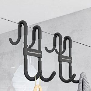 maxsparkling life 2 pack shower glass door hooks, stainless steel double hook design, with silicone cover to prevent scratch, black hooks for bathroom glass door shower door hanging towels, bathrobes