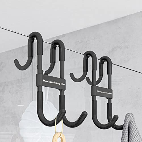 MaxSparkling life 2 Pack Shower Glass Door Hooks, Stainless Steel Double Hook Design, with Silicone Cover to Prevent Scratch, Black Hooks for Bathroom Glass Door Shower Door Hanging Towels, Bathrobes