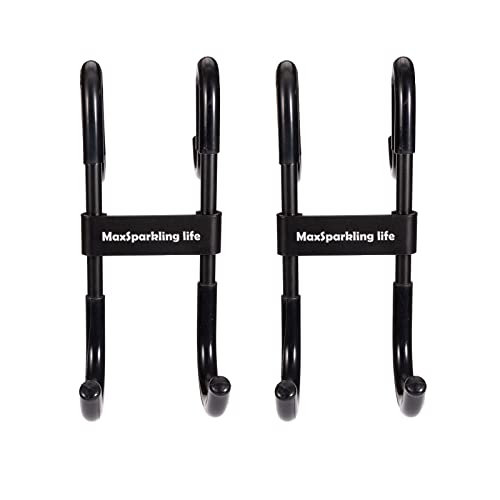 MaxSparkling life 2 Pack Shower Glass Door Hooks, Stainless Steel Double Hook Design, with Silicone Cover to Prevent Scratch, Black Hooks for Bathroom Glass Door Shower Door Hanging Towels, Bathrobes