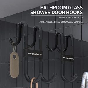 MaxSparkling life 2 Pack Shower Glass Door Hooks, Stainless Steel Double Hook Design, with Silicone Cover to Prevent Scratch, Black Hooks for Bathroom Glass Door Shower Door Hanging Towels, Bathrobes