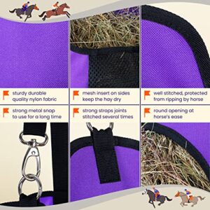 HIRQUITICKE Premium Durable Horse Slow Feed Hay Bag with Metal Snap Fastener and Heavy Adjustable Strap