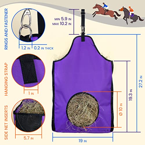 HIRQUITICKE Premium Durable Horse Slow Feed Hay Bag with Metal Snap Fastener and Heavy Adjustable Strap