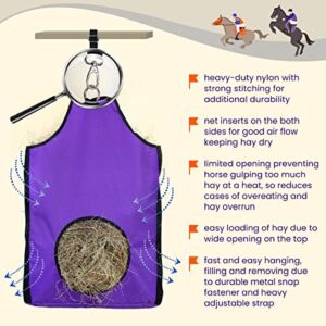 HIRQUITICKE Premium Durable Horse Slow Feed Hay Bag with Metal Snap Fastener and Heavy Adjustable Strap