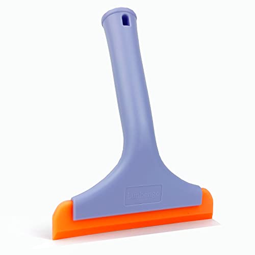 Lunbengo Small Shower Squeegee for Glass Doors, Bathroom Mirror, Tiles, Long Handle Squeegee with Soft Silicone Blade for Windshield, Car Tinting Glass Film Installation, 7.5 x 5.9IN, Purple