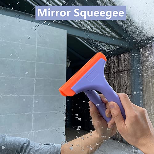 Lunbengo Small Shower Squeegee for Glass Doors, Bathroom Mirror, Tiles, Long Handle Squeegee with Soft Silicone Blade for Windshield, Car Tinting Glass Film Installation, 7.5 x 5.9IN, Purple