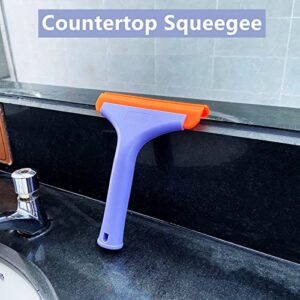 Lunbengo Small Shower Squeegee for Glass Doors, Bathroom Mirror, Tiles, Long Handle Squeegee with Soft Silicone Blade for Windshield, Car Tinting Glass Film Installation, 7.5 x 5.9IN, Purple