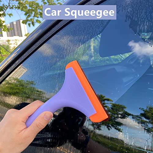 Lunbengo Small Shower Squeegee for Glass Doors, Bathroom Mirror, Tiles, Long Handle Squeegee with Soft Silicone Blade for Windshield, Car Tinting Glass Film Installation, 7.5 x 5.9IN, Purple