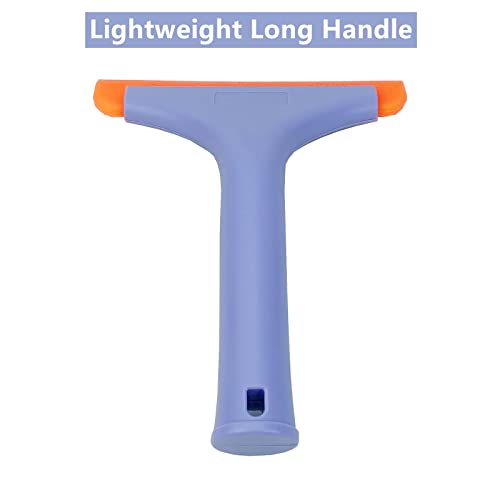 Lunbengo Small Shower Squeegee for Glass Doors, Bathroom Mirror, Tiles, Long Handle Squeegee with Soft Silicone Blade for Windshield, Car Tinting Glass Film Installation, 7.5 x 5.9IN, Purple