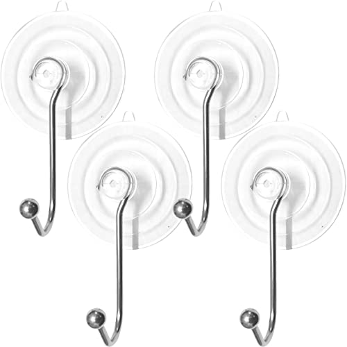 JZMYXA 2.36 Inches Clear PVC Suction Cup Hooks Rust-Proof Metal Hook Heavy Duty Suction Cup Holds Up to 7 lbs, for Smooth Glass Smooth Tile Smooth Metal(4 Pack)