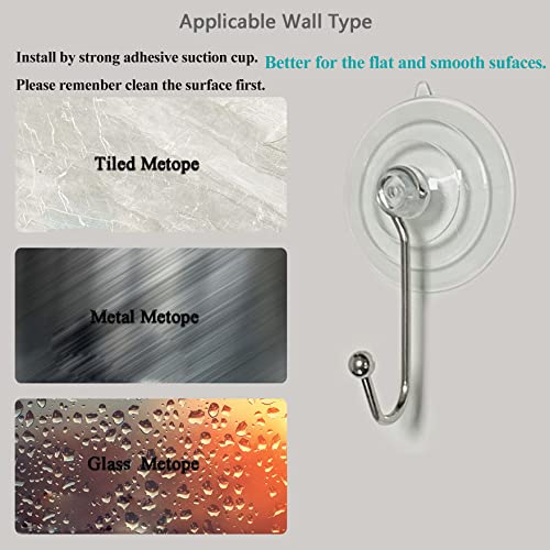JZMYXA 2.36 Inches Clear PVC Suction Cup Hooks Rust-Proof Metal Hook Heavy Duty Suction Cup Holds Up to 7 lbs, for Smooth Glass Smooth Tile Smooth Metal(4 Pack)