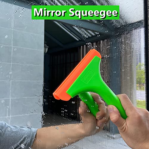 Lunbengo Small Window Squeegee, Streak-Free 5.9In Silicone Water Blade for Auto Windshield Wiper, Sink and Mirror, 7.5In Long Glass Care Squeegee for Vehicle Tinting, Glass Film Application, Green