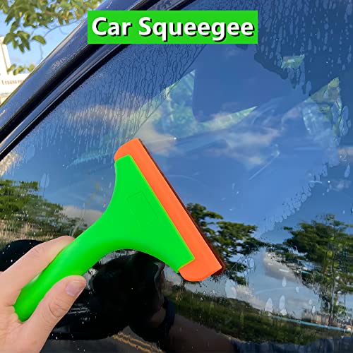 Lunbengo Small Window Squeegee, Streak-Free 5.9In Silicone Water Blade for Auto Windshield Wiper, Sink and Mirror, 7.5In Long Glass Care Squeegee for Vehicle Tinting, Glass Film Application, Green