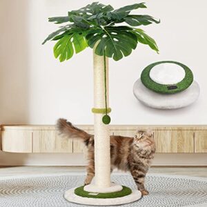 Meowoou Cat Scratching Post, Scratching Post with Hanging Ball and 35 inches Tall Cat Scratching Post with Sisal Rope for Indoor Large Cat Scratching Post for Large Cats and Kittens