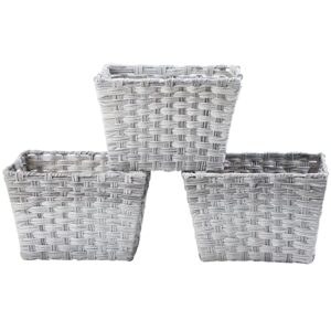 wicker baskets with handles, grey rattan waterproof woven basket for storage , wicker storage basket, decorative storage basket, easy to clean (white)