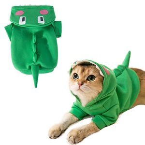 mqqylbhds cartoon dino dog hoodies halloween cat costume pet dinosaur cosplay green puppy hooded coat doggy warm clothes with hat winter sweatshirt for cats and small medium dogs (a, small)