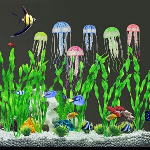 BEGONDIS 18Pcs Artificial Jelly Fish Artificial Aquarium Plants Plants Set, Fake Aquatic Plastic Plants Artificial Fish Tank Plants for Aquarium Decorations