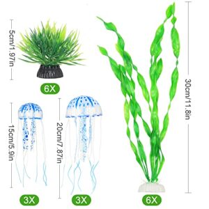 BEGONDIS 18Pcs Artificial Jelly Fish Artificial Aquarium Plants Plants Set, Fake Aquatic Plastic Plants Artificial Fish Tank Plants for Aquarium Decorations