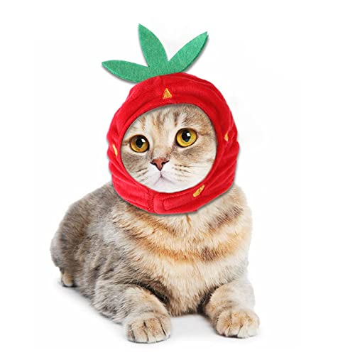 MQQYLBHDS XS Dog Halloween Costume Adjustable Cat Strawberry Hat Cute Pet Headgear Puppy Warm Cap Head Accessories for Small Dogs Kitten Rabbit (Strawberry)