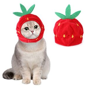 MQQYLBHDS XS Dog Halloween Costume Adjustable Cat Strawberry Hat Cute Pet Headgear Puppy Warm Cap Head Accessories for Small Dogs Kitten Rabbit (Strawberry)