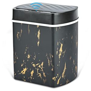 weniii trash can touchless motion sensor garbage touch free automatic kitchen with lid for bathroom office smart home electric cans plastic black stamping pattern look bin 3.5gallon