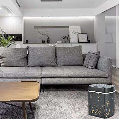Weniii Trash Can Touchless Motion Sensor Garbage Touch Free Automatic Kitchen with Lid for Bathroom Office Smart Home Electric Cans Plastic Black Stamping Pattern Look Bin 3.5Gallon