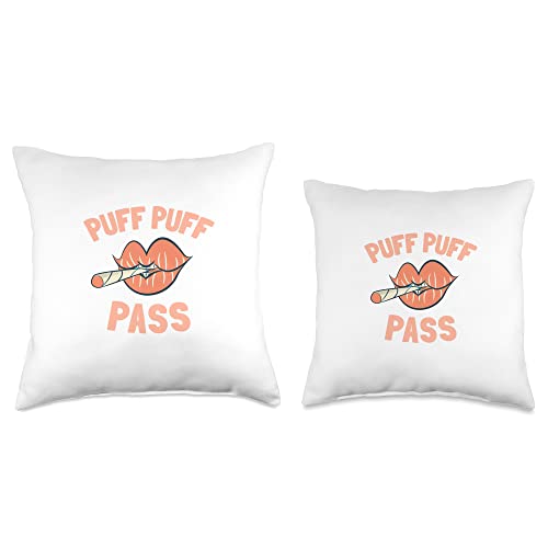 Puff Pass Lips Sexy Stoner Girl Puff Pass Lips Joint Sexy Cannabis Stoner Girl Smoking Throw Pillow, 16x16, Multicolor