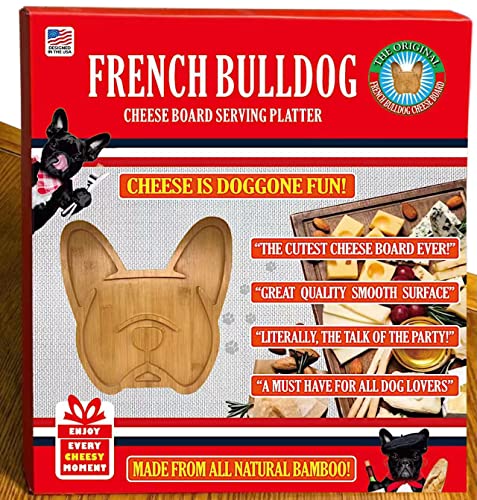 Frenchie The French Bulldog Cheese Board, 12" inch Natural Bamboo Cheese Board and Charcuterie Boards, Serving Tray Aperitif Funny Dog Gift Wine Meat Cheese Platter Unique Women Gifts for Housewarming