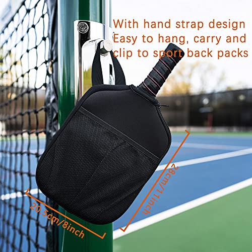 Neoprene Pickleball Paddle Cover Pickleball Racket Sleeve with Inner Pockets and Handle Strap Pickleball Paddle Cover Ball Holder Organizer Bag (Blue art print)