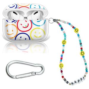 airpods pro case cover,koujaon cute double side smiley face clear airpod pro case soft tpu protective cover for airpods pro charging case with bracelet lanyard wrist strap