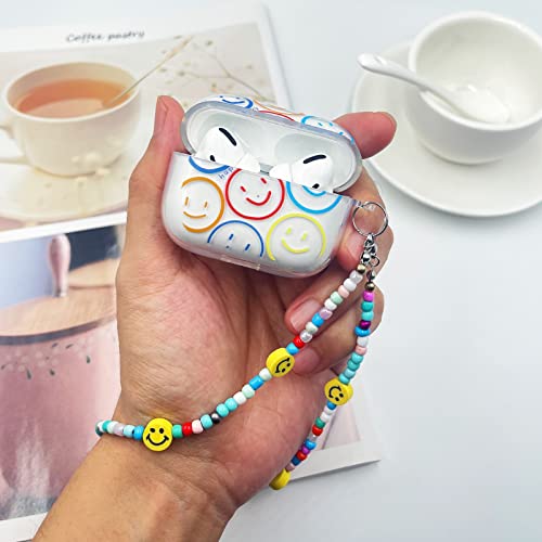 Airpods Pro Case Cover,KOUJAON Cute Double Side Smiley Face Clear AirPod Pro Case Soft TPU Protective Cover for AirPods Pro Charging Case with Bracelet Lanyard Wrist Strap