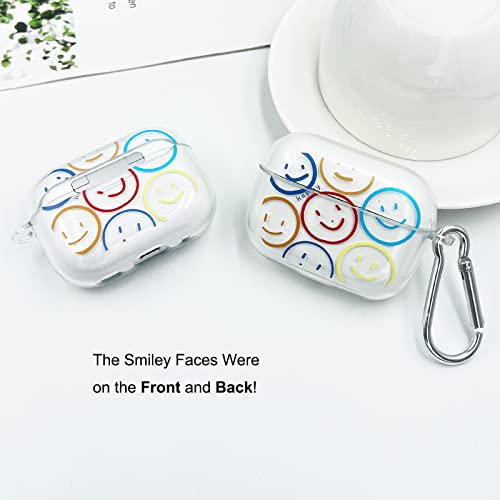 Airpods Pro Case Cover,KOUJAON Cute Double Side Smiley Face Clear AirPod Pro Case Soft TPU Protective Cover for AirPods Pro Charging Case with Bracelet Lanyard Wrist Strap