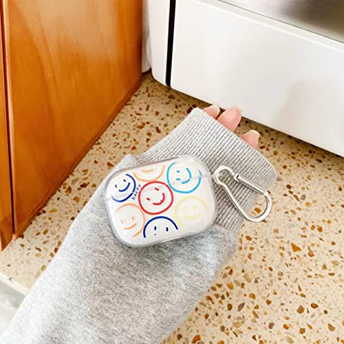 Airpods Pro Case Cover,KOUJAON Cute Double Side Smiley Face Clear AirPod Pro Case Soft TPU Protective Cover for AirPods Pro Charging Case with Bracelet Lanyard Wrist Strap