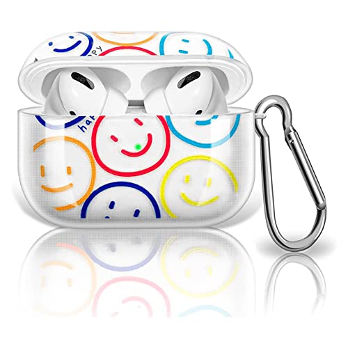 Airpods Pro Case Cover,KOUJAON Cute Double Side Smiley Face Clear AirPod Pro Case Soft TPU Protective Cover for AirPods Pro Charging Case with Bracelet Lanyard Wrist Strap