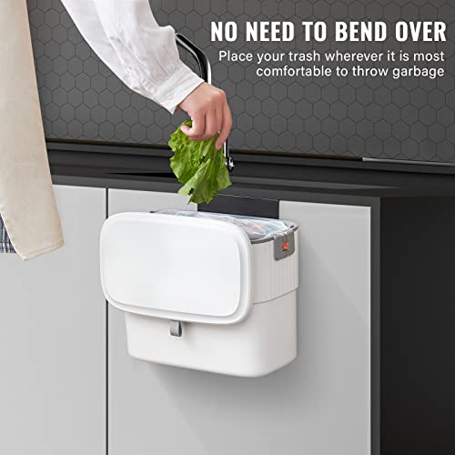 ELPHECO Kitchen Compost Bin with Lid 1.8 Gallon Hanging Trash Can with Lid, 7 Liter Wall-Mounted Garbage Can for Kitchen Cabinet Door, Small Under Sink Trash Can for Cupboard, Bathroom, Office