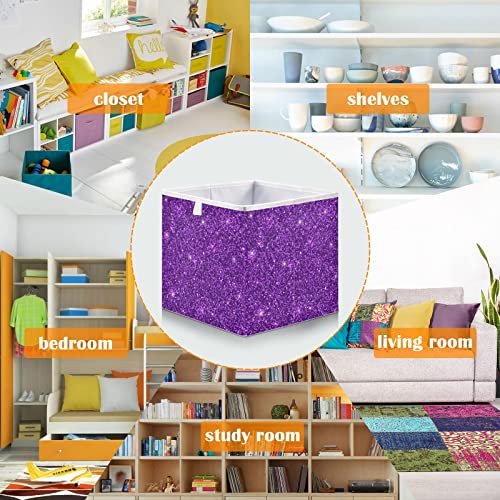 Kigai Purple Glitter Sequins Cabinet Storage Basket, 15.75 x 10.63 x 6.96 inches, Collapsible Closet Storage Bins for Home Bedroom Office