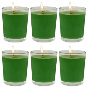 set of 6 green votive candles for home decoration christmas spring and st. patrick's day, 3oz unscented soy wax candle filled in clear glass for weddings holidays party and diy