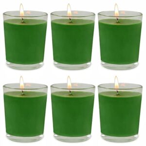 Set of 6 Green Votive Candles for Home Decoration Christmas Spring and St. Patrick's Day, 3oz Unscented Soy Wax Candle Filled in Clear Glass for Weddings Holidays Party and DIY