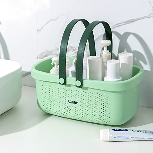 HAPPY MOTTE Plastic Portable Shower Caddy, Bathroom Shower Caddy Basket Tote With Handle For Collage Dorm Camp Travel Green