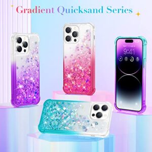 Ruky for iPhone 14 Pro Glitter Case, Bling Sparkle Flowing Quicksand Waterfall Flexible Soft TPU Bumper Cushion Shockproof Protective Women Girls Phone Case for iPhone 14 Pro 6.1 inches, Gradient Pink