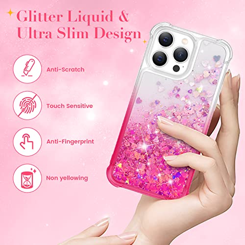 Ruky for iPhone 14 Pro Glitter Case, Bling Sparkle Flowing Quicksand Waterfall Flexible Soft TPU Bumper Cushion Shockproof Protective Women Girls Phone Case for iPhone 14 Pro 6.1 inches, Gradient Pink