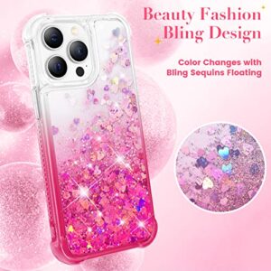 Ruky for iPhone 14 Pro Glitter Case, Bling Sparkle Flowing Quicksand Waterfall Flexible Soft TPU Bumper Cushion Shockproof Protective Women Girls Phone Case for iPhone 14 Pro 6.1 inches, Gradient Pink