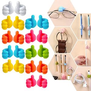 Pigdun 20 Pcs Self Adhesive Silicone Thumb Wall Hooks,Silicone Thumb Hook,Multifunctional Silicone Thumb Hooks,for Cable Clip Key Hat Makeup Brush, Home Office Wall Storage (A)