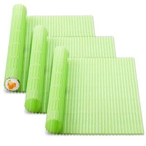 3 pieces kitchen sushi rolling mat non stick sushi making kit japanese plastic sushi rolling maker homemade for home kitchen diy sushi plate mat (green)