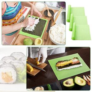 3 Pieces Kitchen Sushi Rolling Mat Non Stick Sushi Making Kit Japanese Plastic Sushi Rolling Maker Homemade for Home Kitchen DIY Sushi Plate Mat (Green)