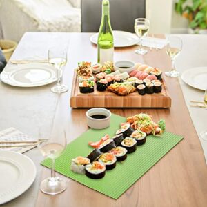 3 Pieces Kitchen Sushi Rolling Mat Non Stick Sushi Making Kit Japanese Plastic Sushi Rolling Maker Homemade for Home Kitchen DIY Sushi Plate Mat (Green)