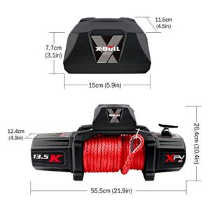 X-BULL Winch-13500 lb. Load Capacity Electric Winch Kit 12V Synthetic Rope,Waterproof IP67 Electric Winch with Hawse Fairlead, with Wireless Handheld Remote and Corded Control Recovery