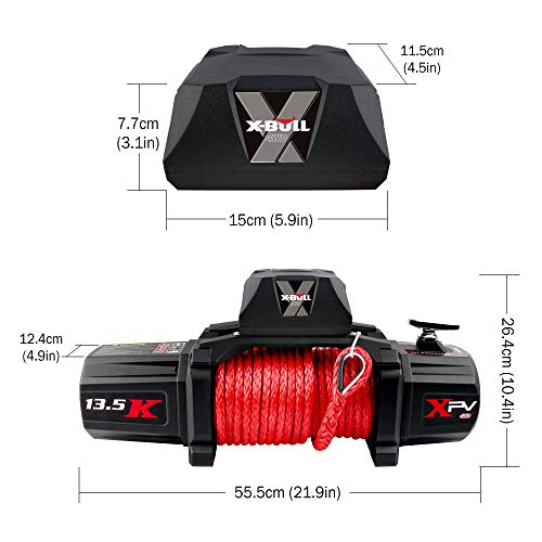 X-BULL Winch-13500 lb. Load Capacity Electric Winch Kit 12V Synthetic Rope,Waterproof IP67 Electric Winch with Hawse Fairlead, with Wireless Handheld Remote and Corded Control Recovery