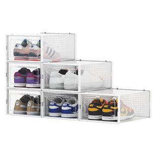verybegin 6-pack large shoe storage boxes, shoe organizer, clear plastic shoe boxes, shoe containers sneaker storage, stackable, breathable, space saving, easy assembly, fit up to us size5-10(13.1"x9"x5.5"), white