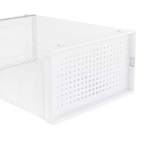 Verybegin 6-Pack Large Shoe Storage Boxes, Shoe Organizer, Clear Plastic Shoe Boxes, Shoe Containers Sneaker Storage, Stackable, Breathable, Space Saving, Easy Assembly, Fit up to US Size5-10(13.1"x9"x5.5"), White